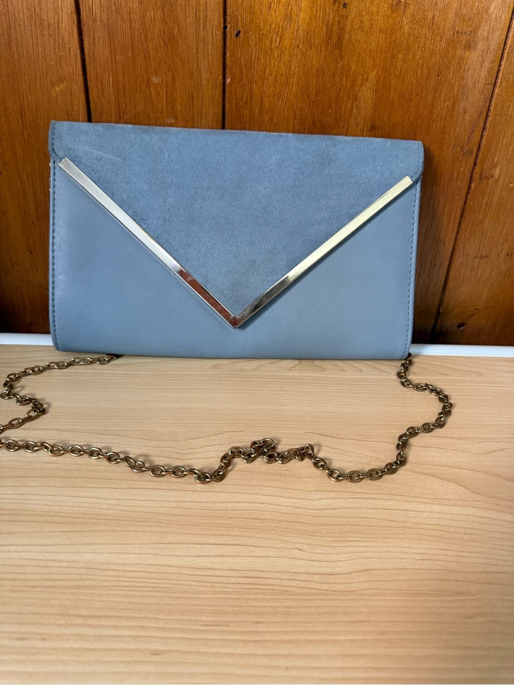 ALDO Gray Envelope Clutch Gold-Tone Trim & Chain Strap